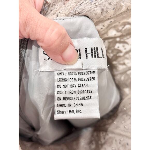 NWT Sherri Hill Halter Ruffle Tulle Cocktail Gown with Leaf Lace Bodice Silver 8 - Picture 7 of 7